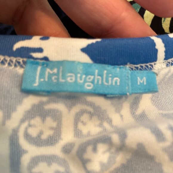 J.McLaughlin Griffon Print Blue Graphic Stretchy short Sleeved Top - Picture 7 of 8